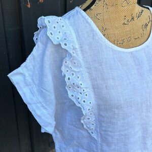 Terzo Millennio medium white linen top made in Italy 🇮🇹 eyelet shirt ruffle
